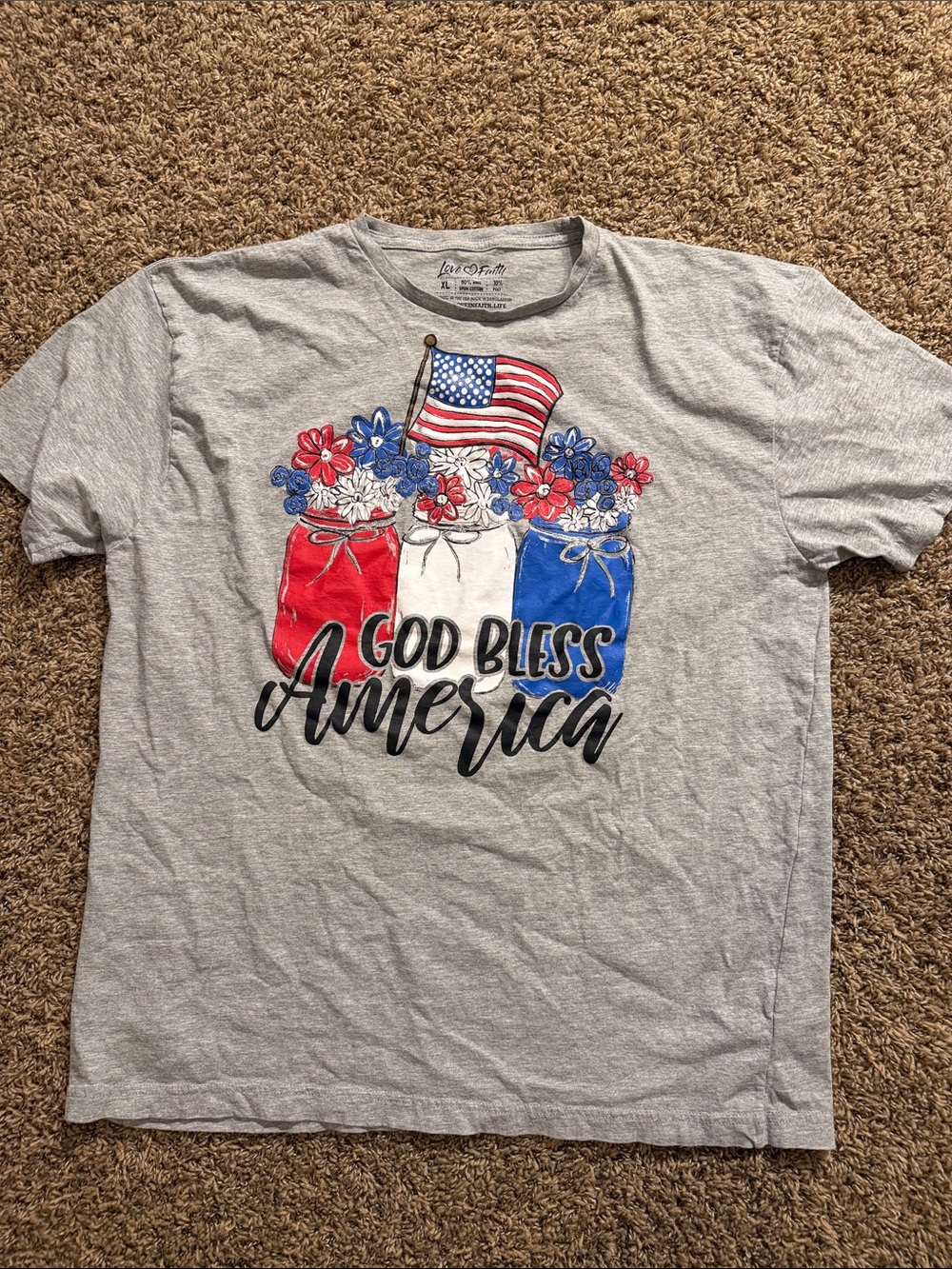 God Bless America Graphic Tee - Gray Short Sleeve